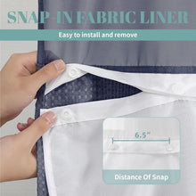 Load image into Gallery viewer, Hookless Navy Waffle Shower Curtain with Water-Resistant Snap-on Liner, 71x74