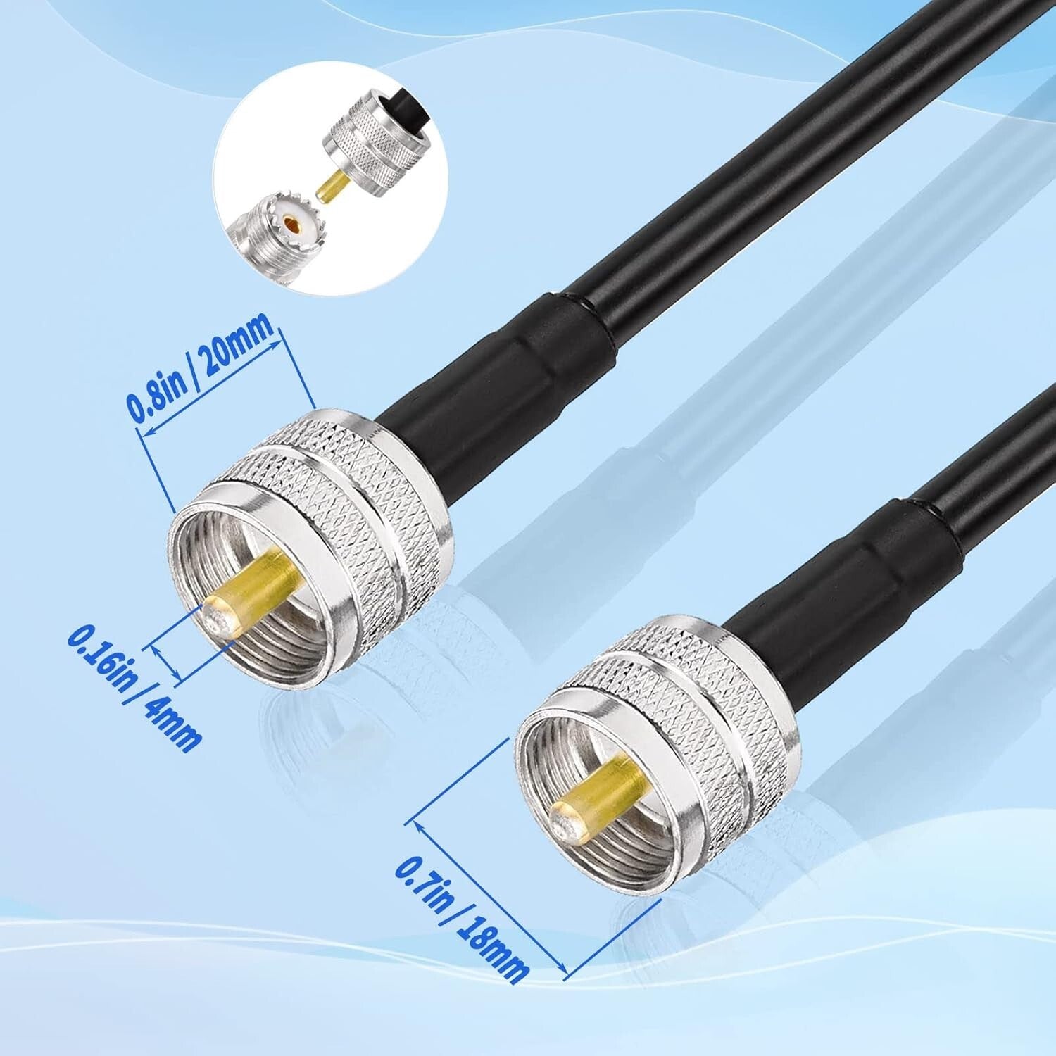 Flexible 50ft UHF Male to Male Coaxial Cable for CB Radio & Antenna Use