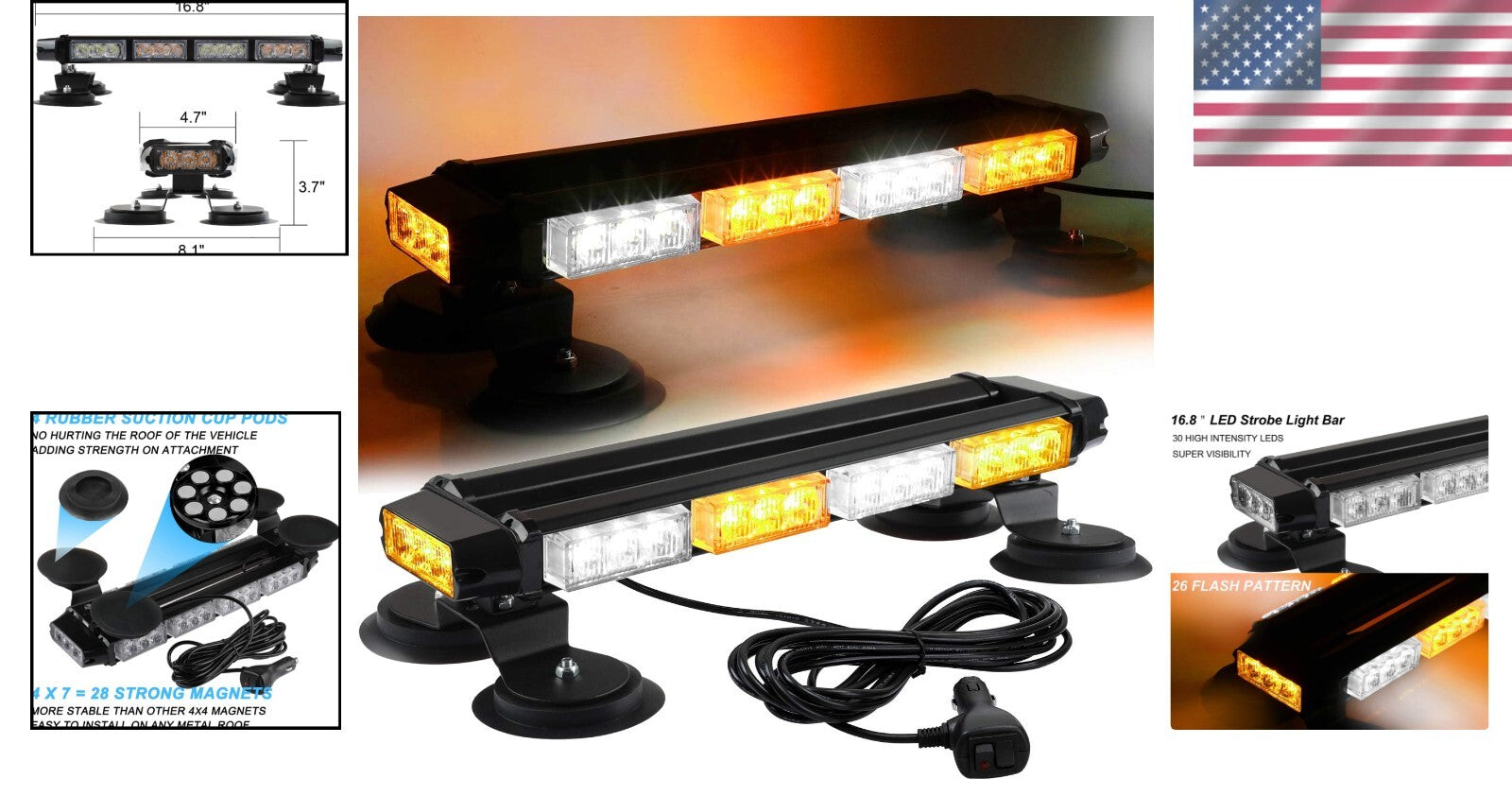 Durable 16.8 Inch Waterproof LED Strobe Light with Strong Magnetic Mount