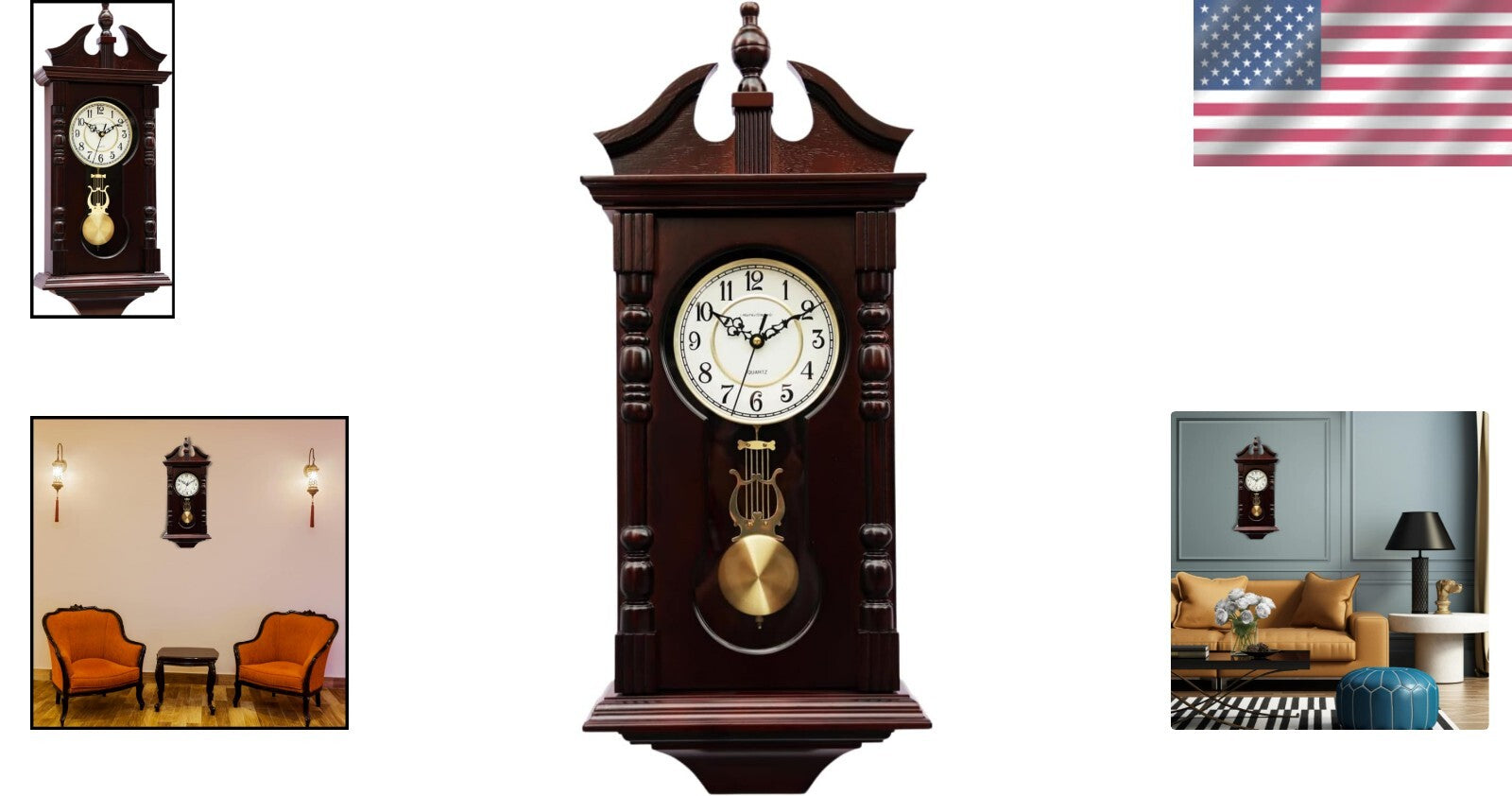 Beautiful Antique-Inspired Walnut Pendulum Clock - Battery Operated Elegance