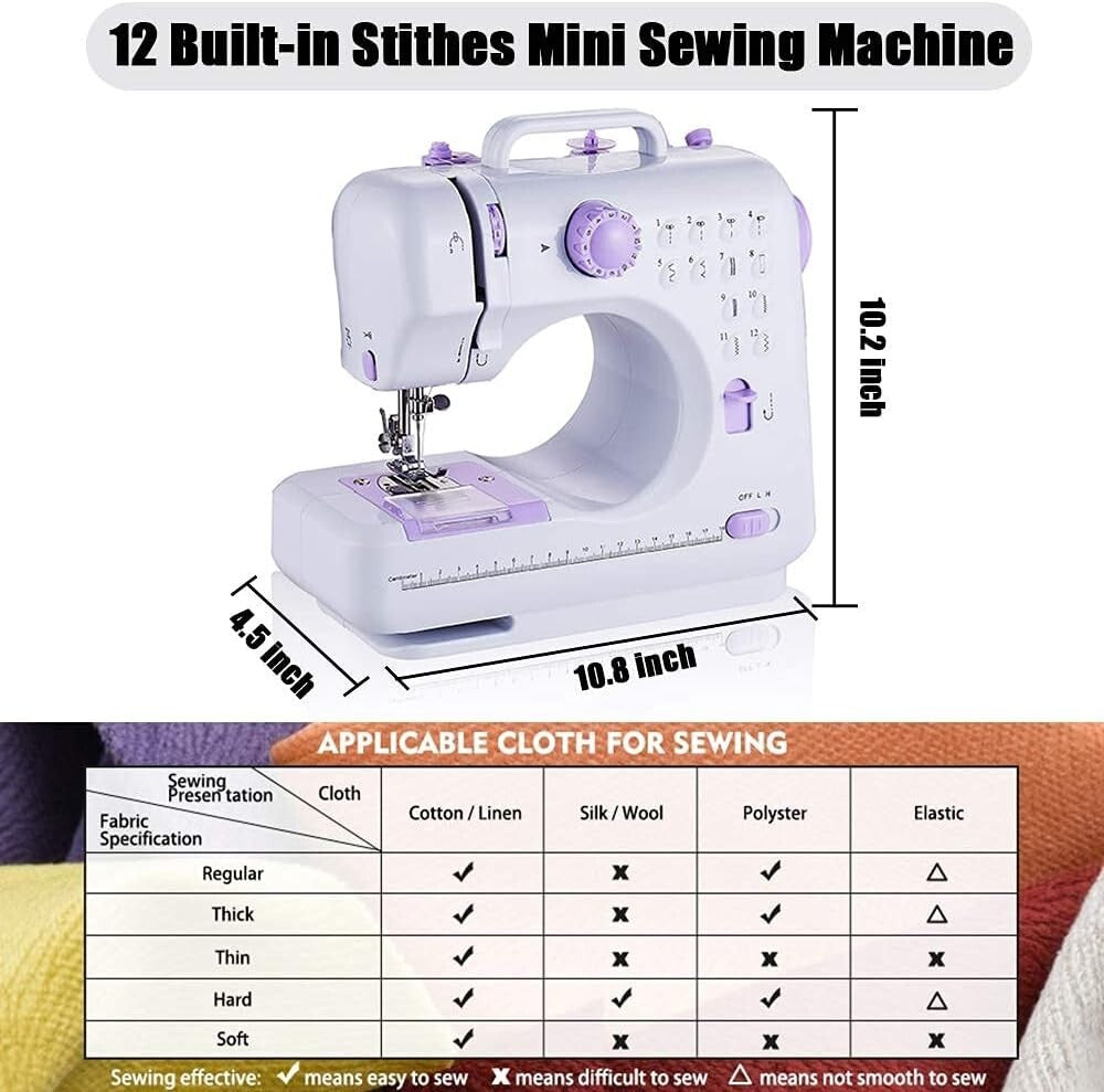 Versatile Mini Sewing Machine with 12 Built-In Stitches & Easy Threading Guide