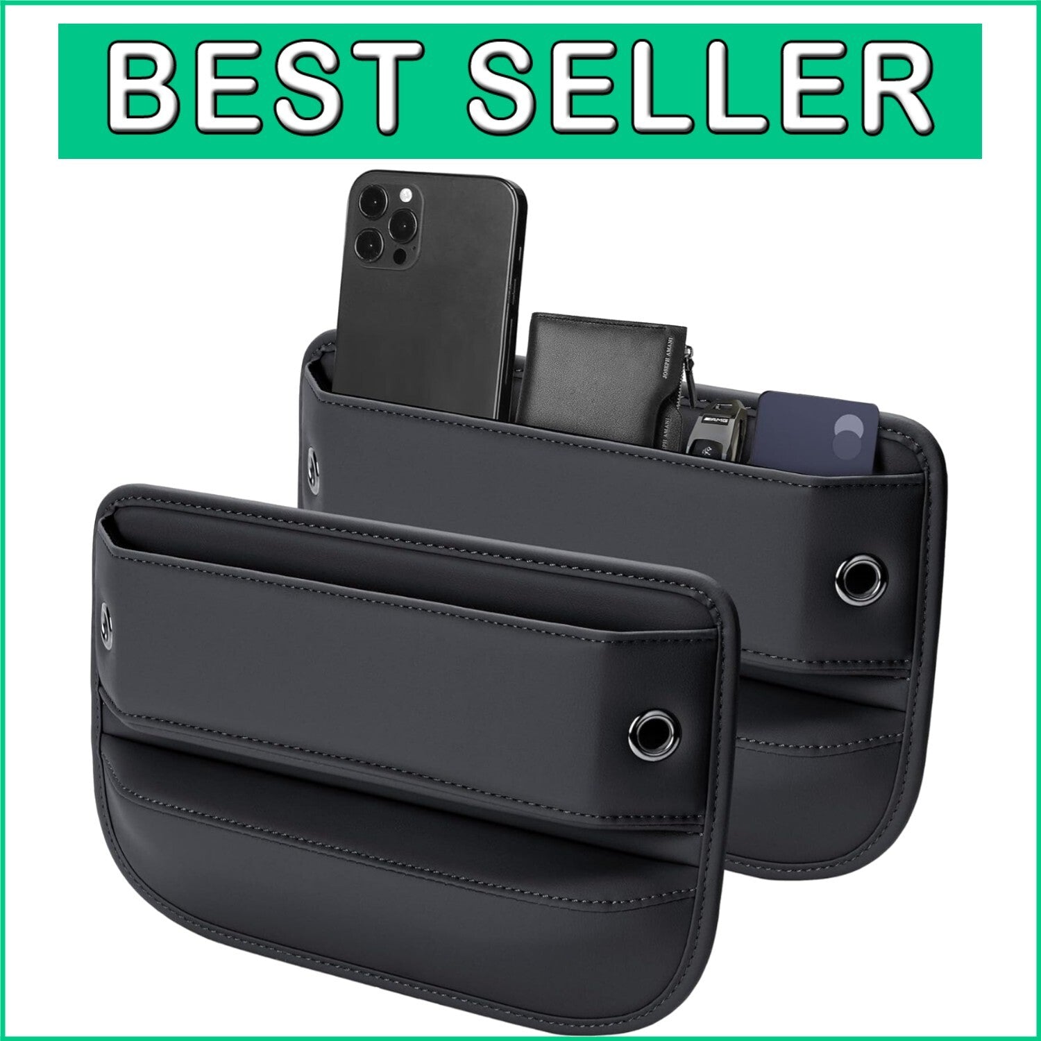 Elegant Leather Car Seat Organizer - 2-Pack Universal Gap Fillers for Interiors