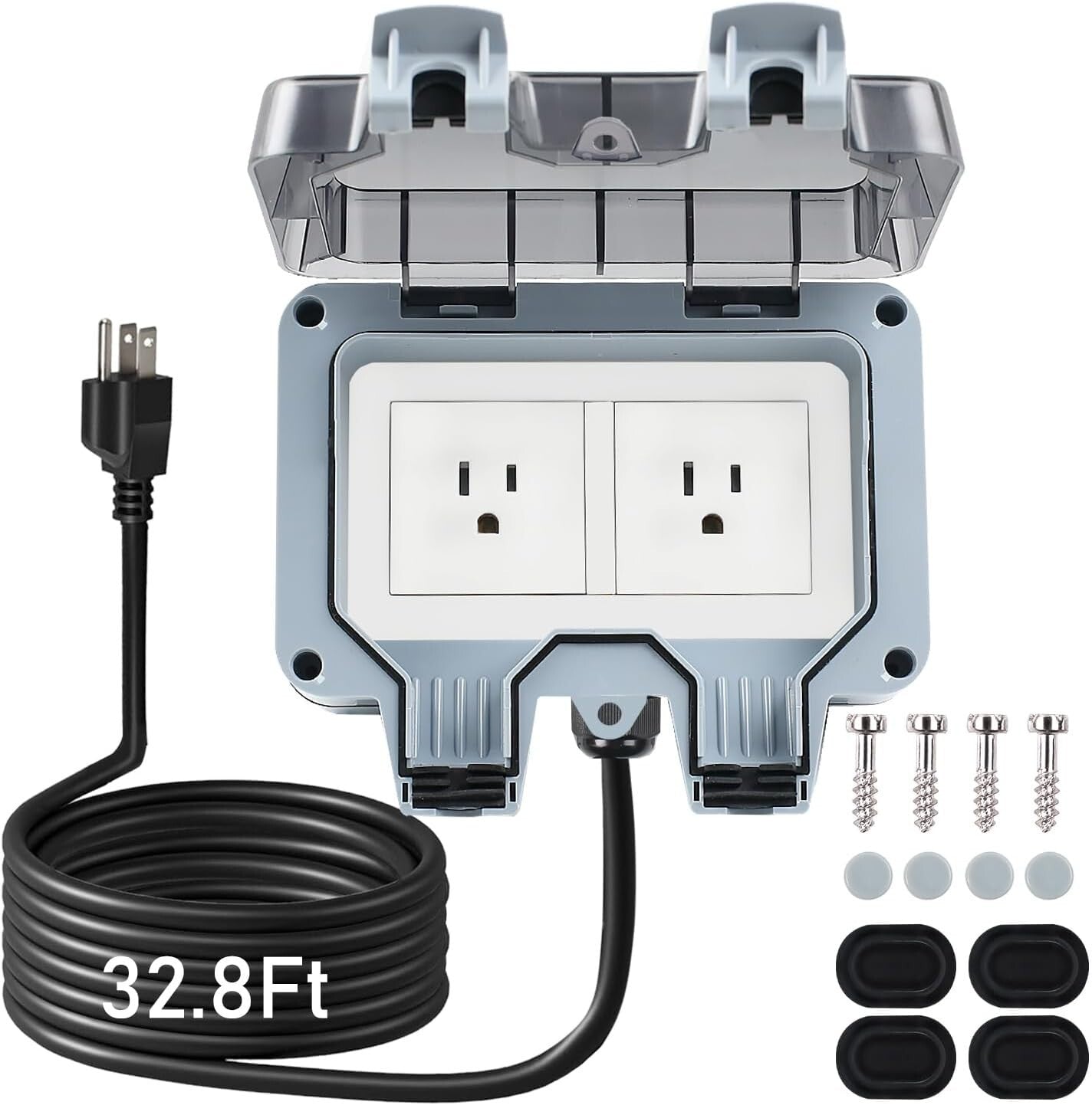 Weatherproof Outdoor Electrical Socket with 32.8Ft Extension Cord for Security