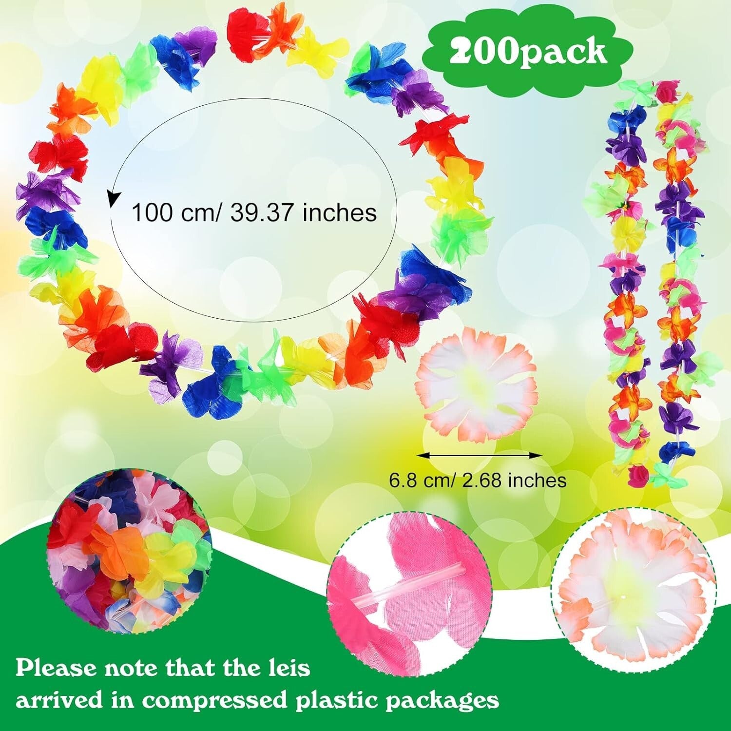 Vibrant 200 PCS Flower Lei Necklaces for Hawaiian Luau Parties & Beach Events
