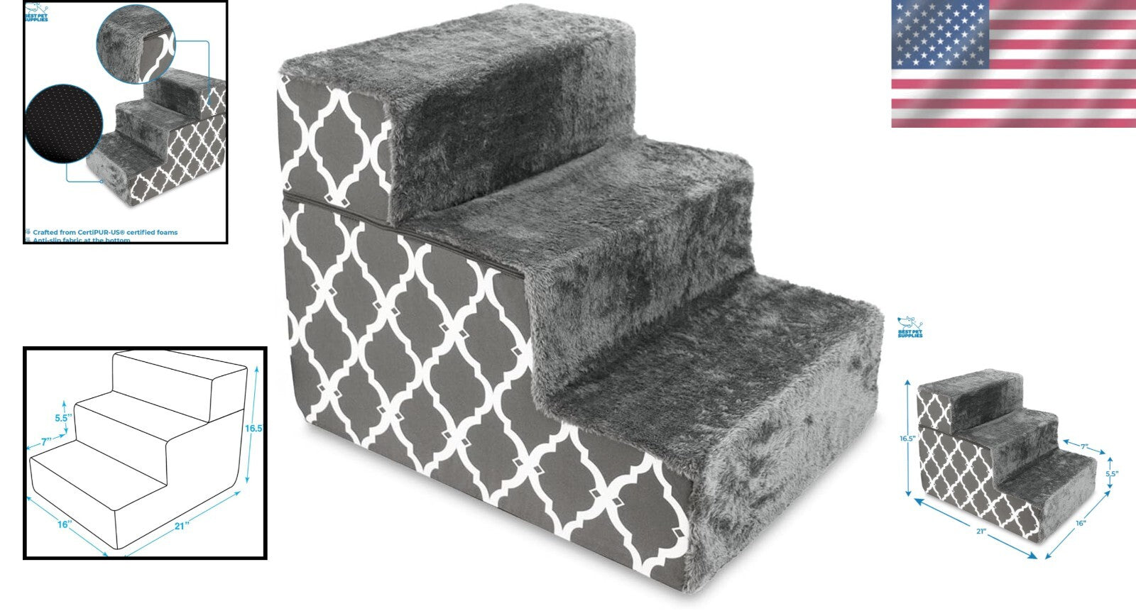 Stylish Pet Stairs - Foldable and Non-Slip Foam Steps for Easy Furniture Access