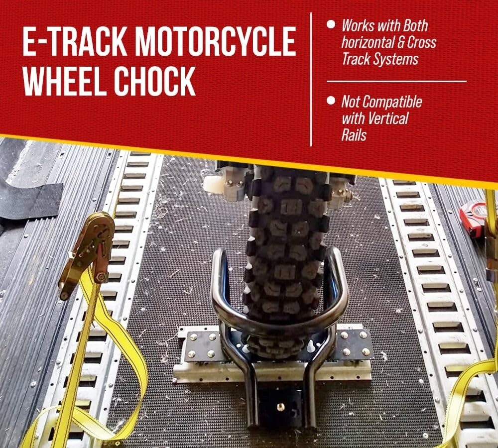 Black Powder Coated 7" Wheel Chock for E-Track - 2 Pack Motorcycle Protection