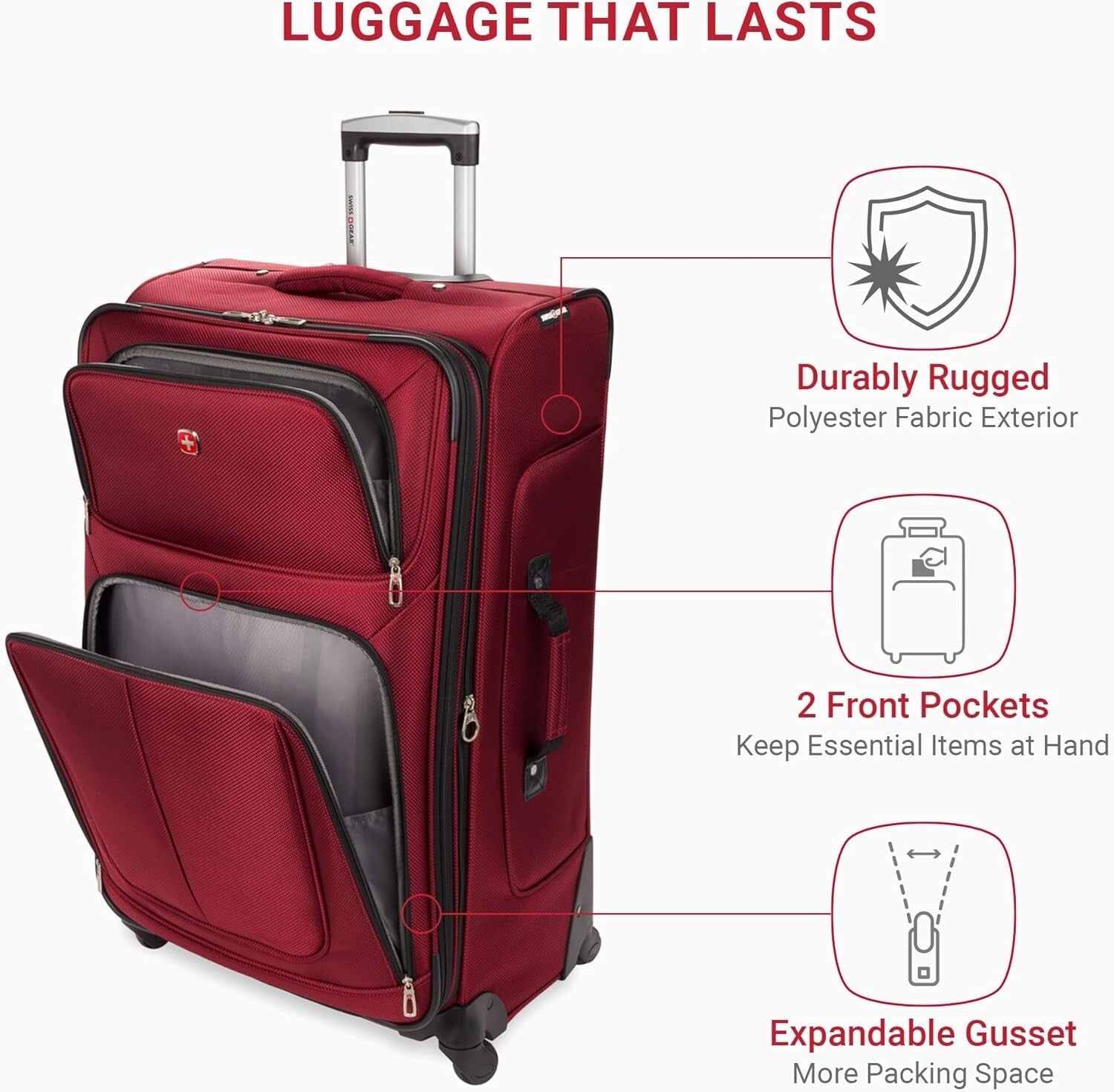 Versatile 29-Inch Expandable Burgundy Luggage - Scuff-resistant Travel Essential
