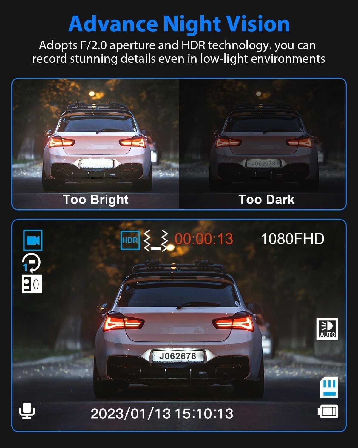 Triple Channel 1080P Dash Cam - Front, Rear & Cabin Camera for Total Safety