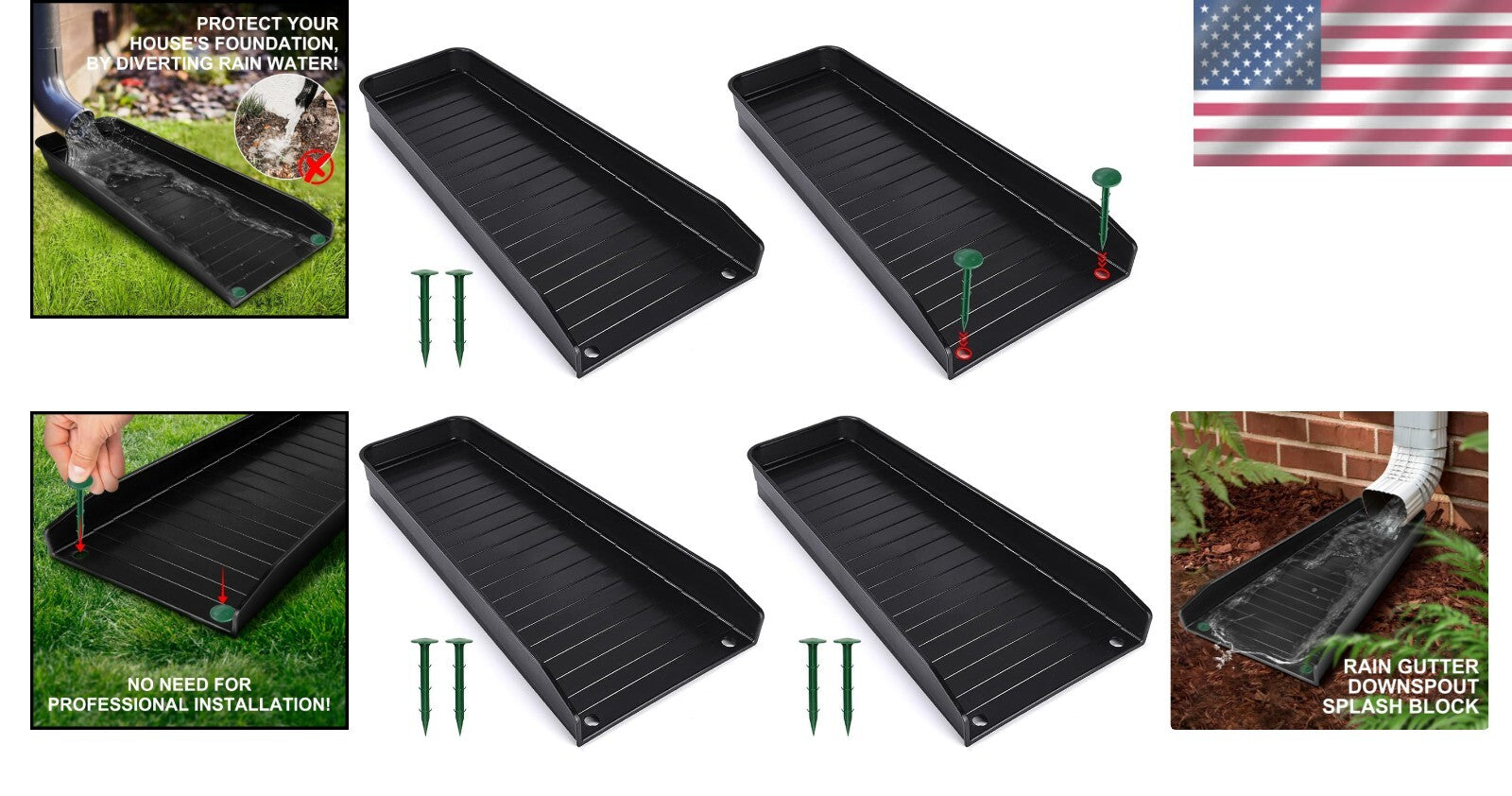 Easy Install 4-Pack Gutter Downspout Extensions - Protect Your Home's Foundation