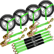 Load image into Gallery viewer, All-in-One Car Tie Down Strap Kit - 10K Break Strength, 4 Ratchet &amp; Axle Straps