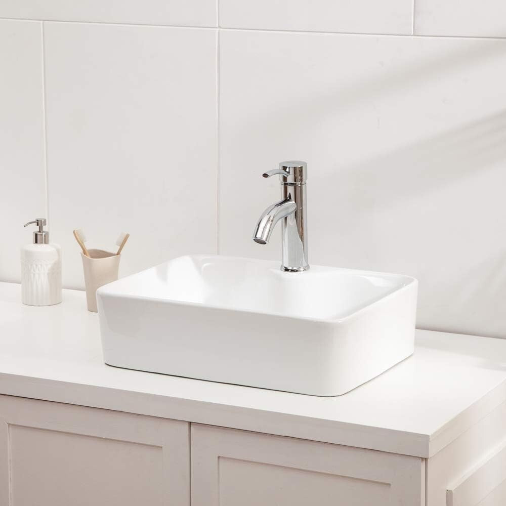 Contemporary White Vessel Sink 19"x15" with Faucet Opening - Effortless Elegance