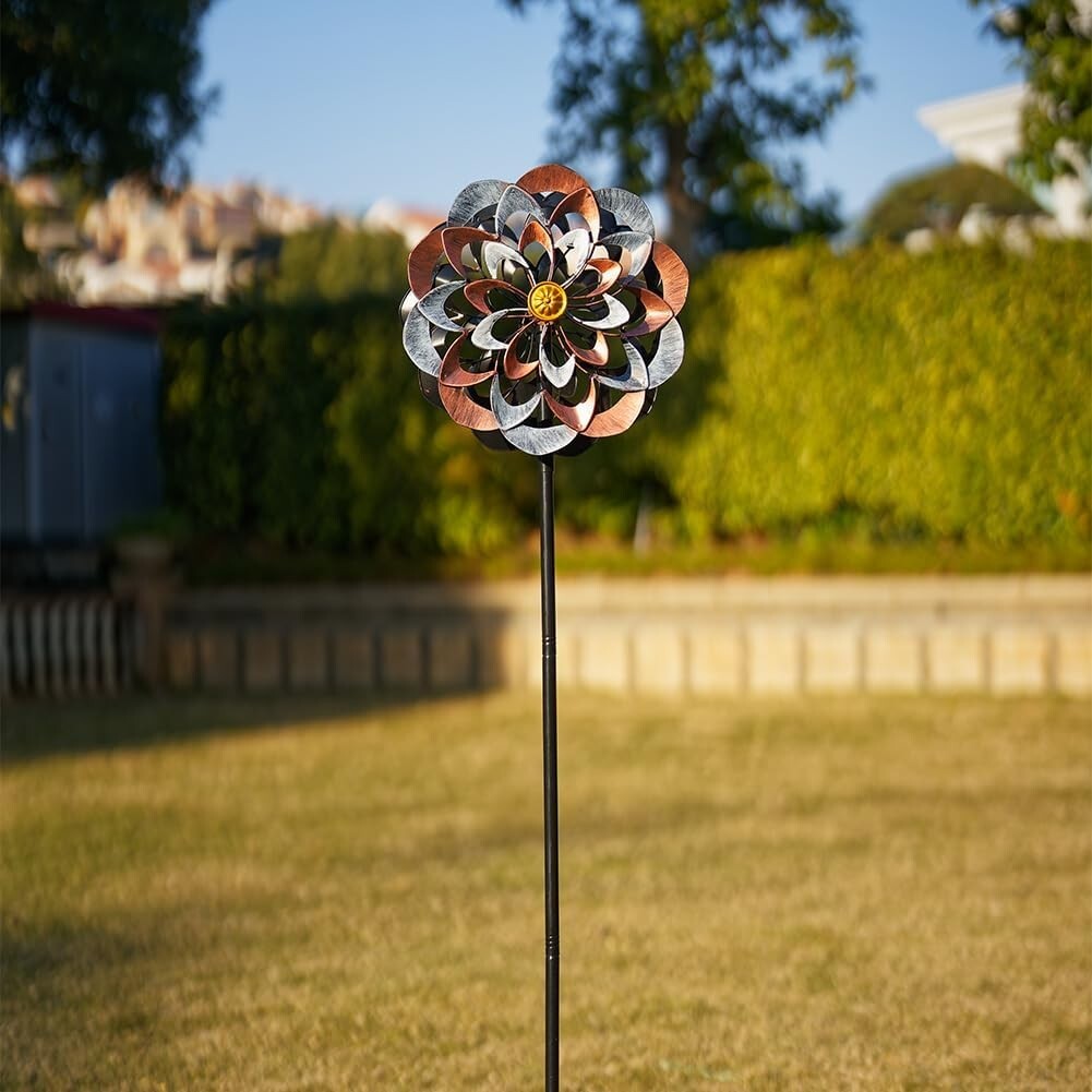 Elegant 360° Metal Wind Spinner Kinetic Garden Sculpture - Gray & Bronze 13 Inch