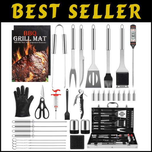 Versatile 34-Piece Outdoor BBQ Kit with Tools & Accessories - Dishwasher Safe