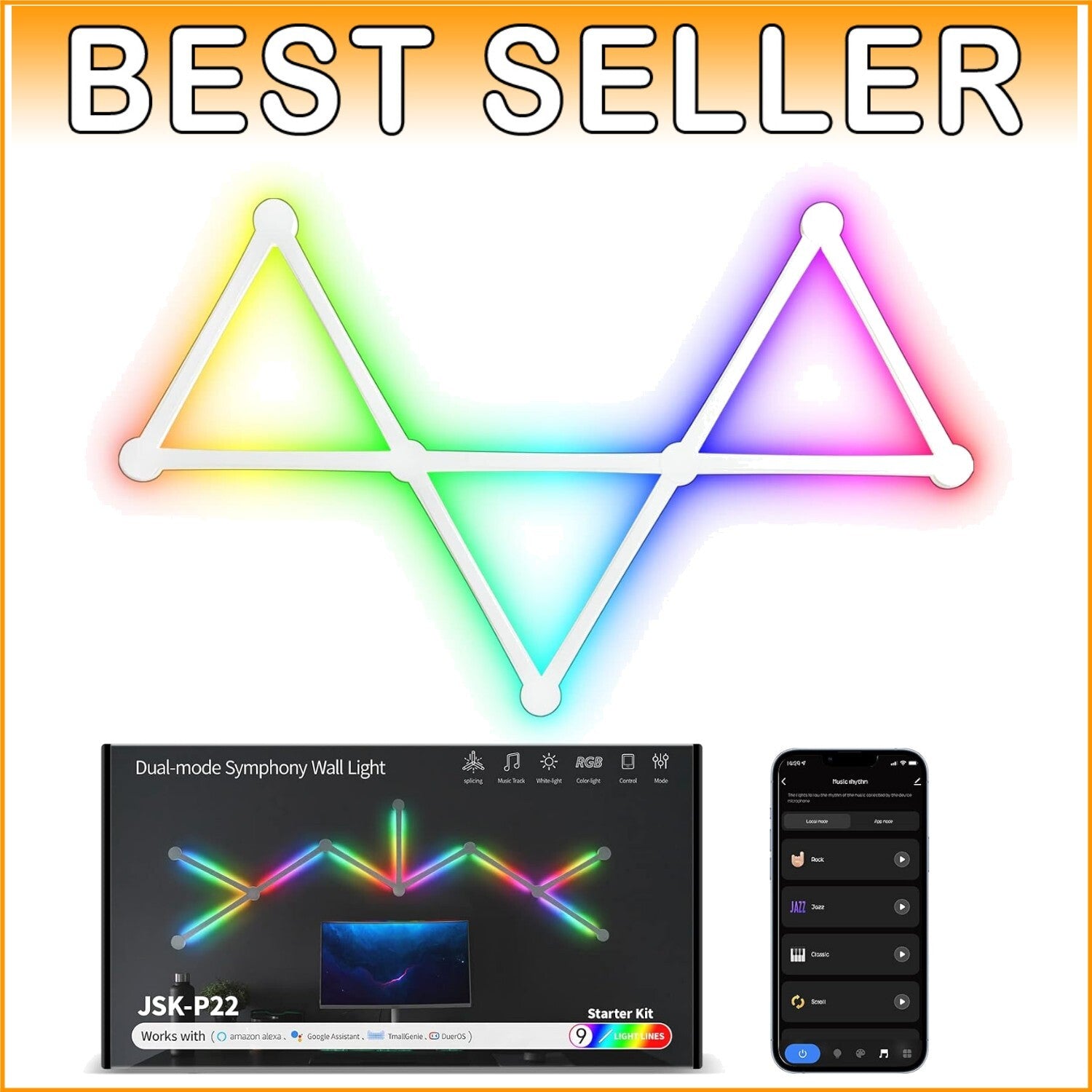 Dimmable RGB LED Wall Light Bars Kit - Voice Control & Adjustable Mood Lighting