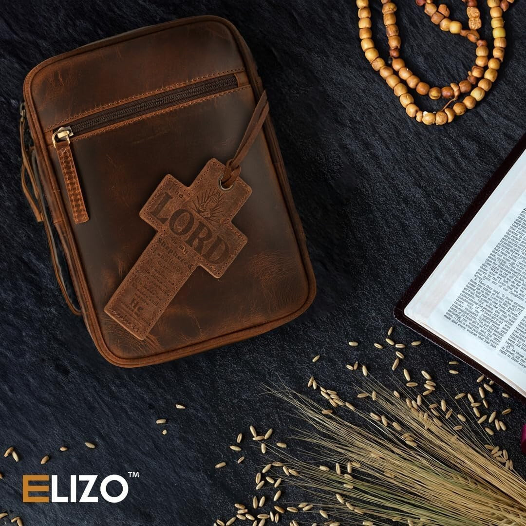 Durable Top Grain Leather Bible Carrying Case with Zipper - Perfect Gift Idea