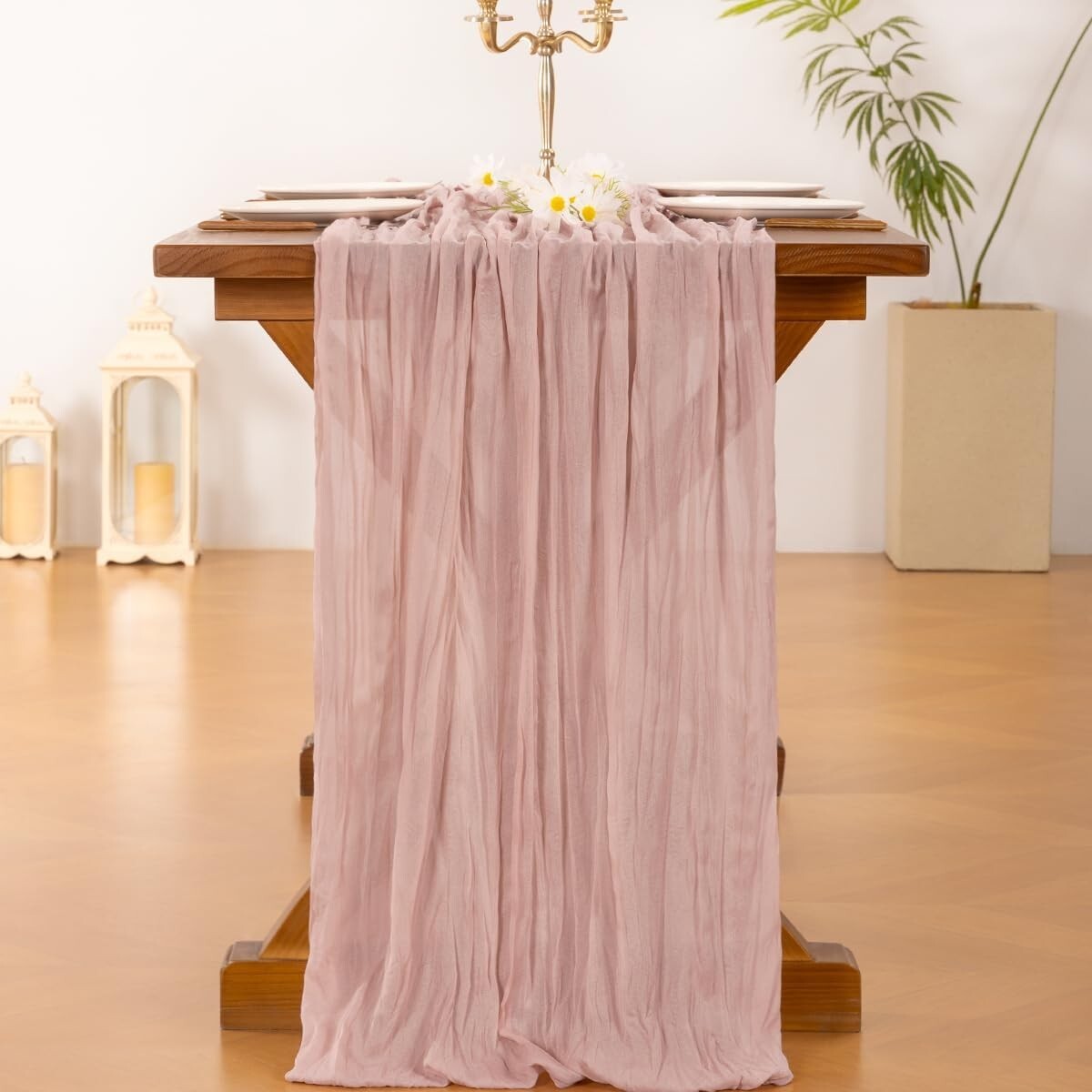 Versatile 10FT Dusty Pink Cheesecloth Table Runner for Celebrations & Decor