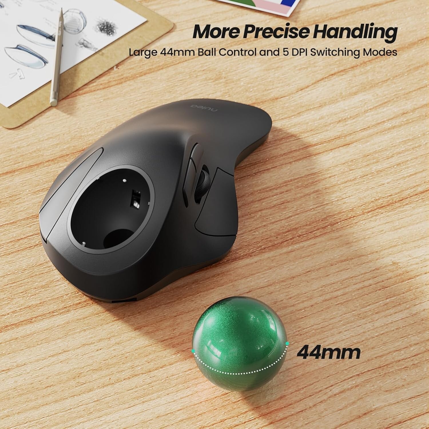 Precision Ergonomic Trackball Mouse, Rechargeable, Ideal for Office and Home Use