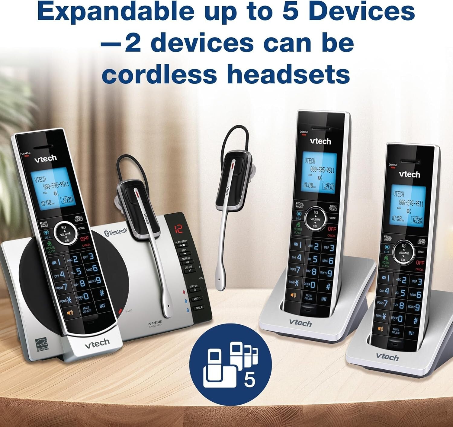 DECT 6.0 Cordless Phone with Bluetooth Headset & Voice-Guided Answering System