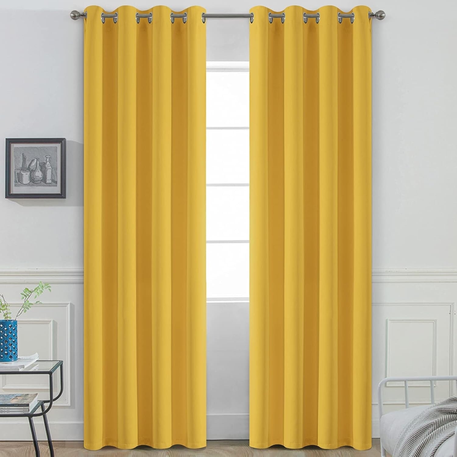 Room Darkening Soft Thermal Mustard Yellow Curtains - Set of 2 Grommet Panels