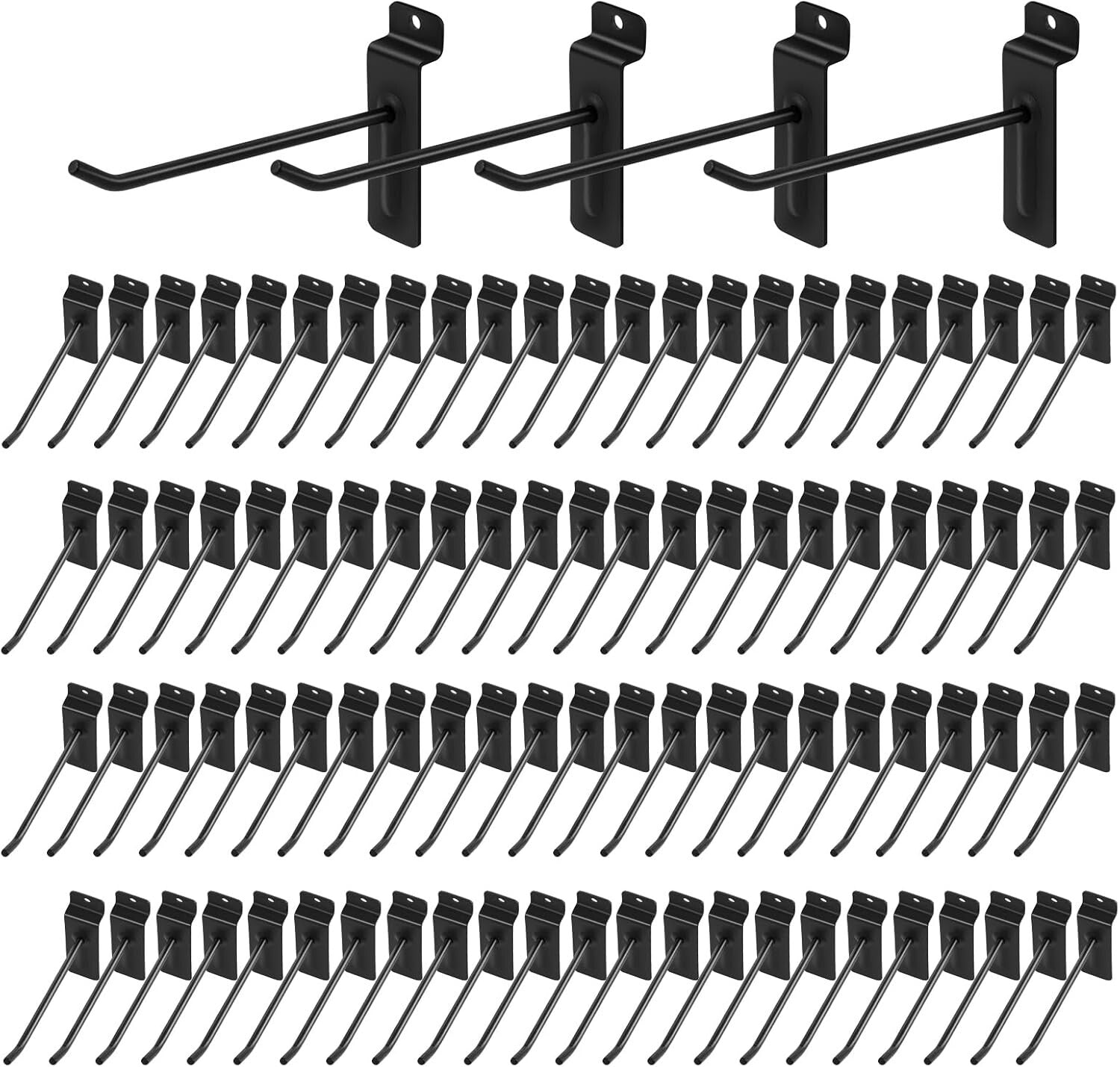 6-Inch Matte Black Slatwall Hooks - 96 Heavy Duty Hooks for Durable Organization