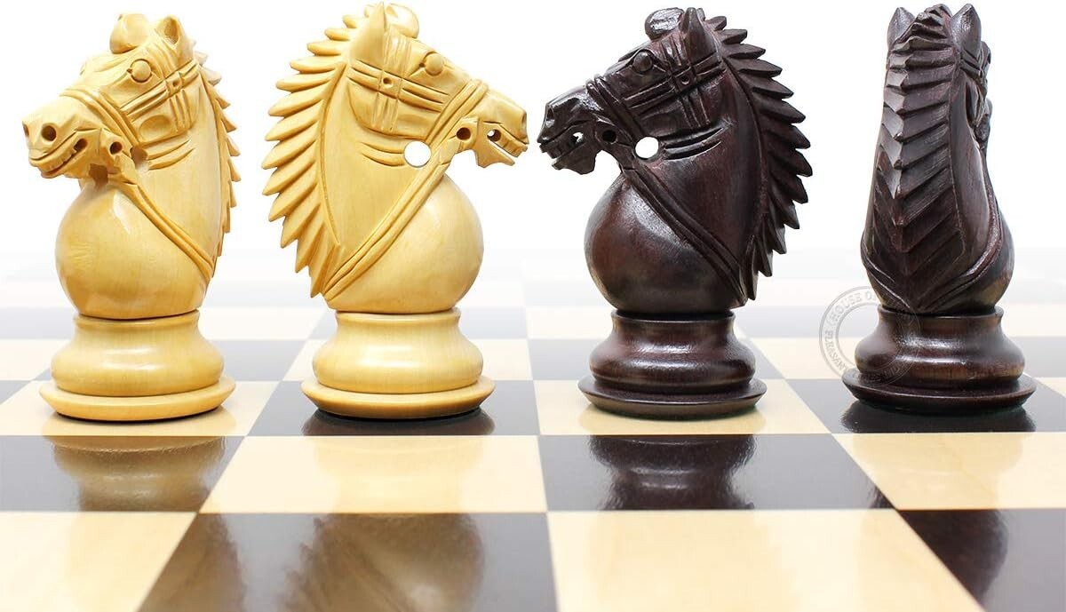 Deluxe Rosewood & Boxwood Chess Pieces - 4" King with Velvet Pouch Included
