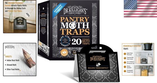 20 Pack Double Potent Pheromone Pantry Moth Traps - Industrial Design & Easy Use