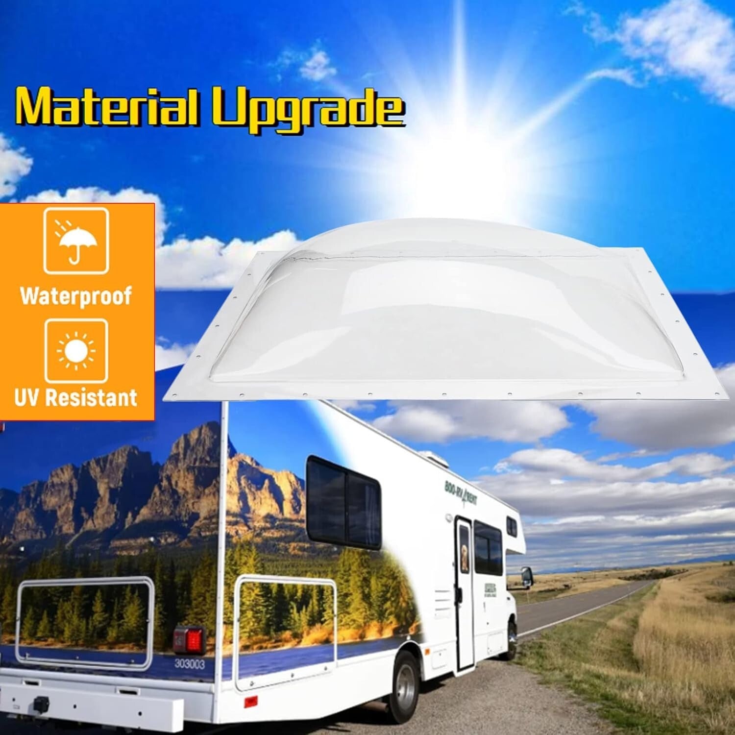 Durable Polycarbonate RV Skylight Dome 18"x26" - Weather-Resistant, Easy Install