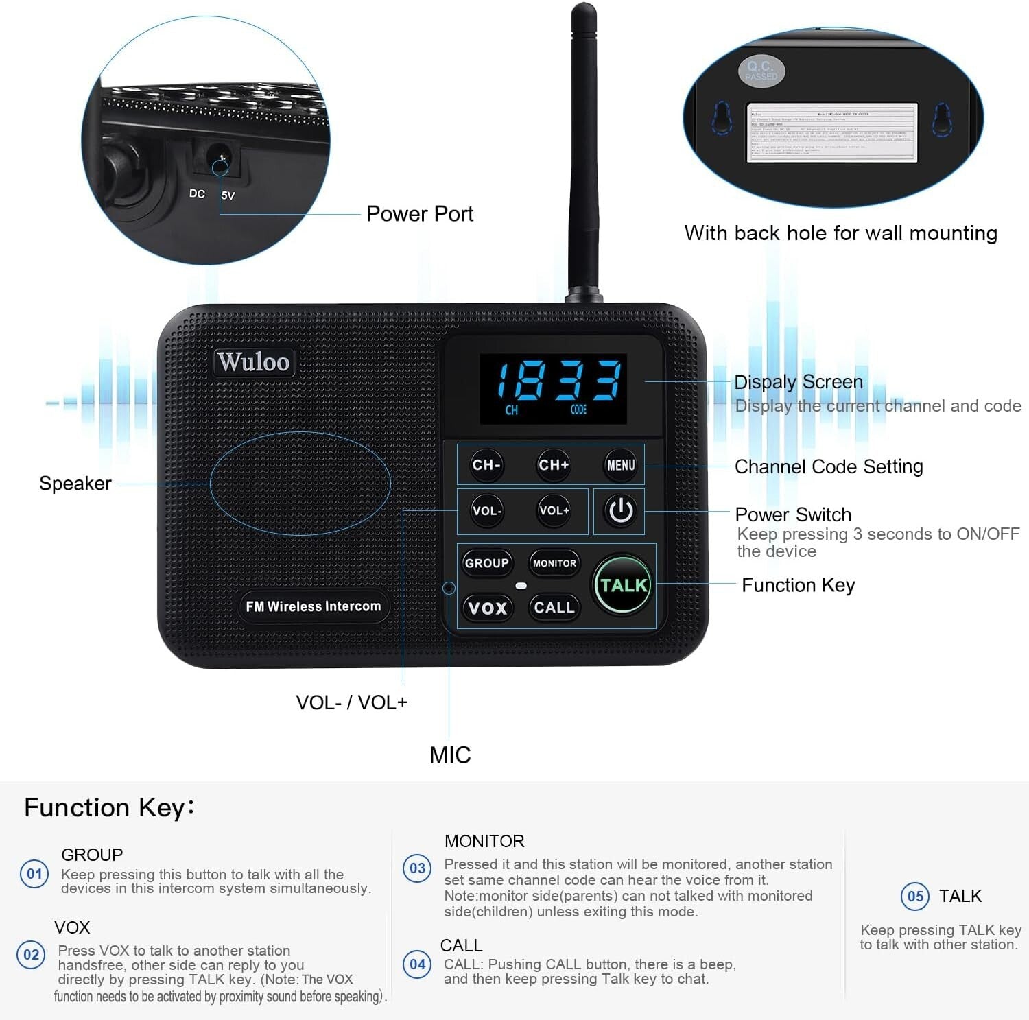 Wireless Intercom System for Home - 1 Mile Range, 6 Pack of Clear Communication