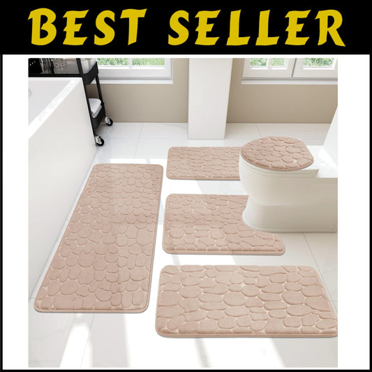 Luxurious Water-Absorbent Bath Rug Set - 5-Piece Memory Foam Khaki Collection