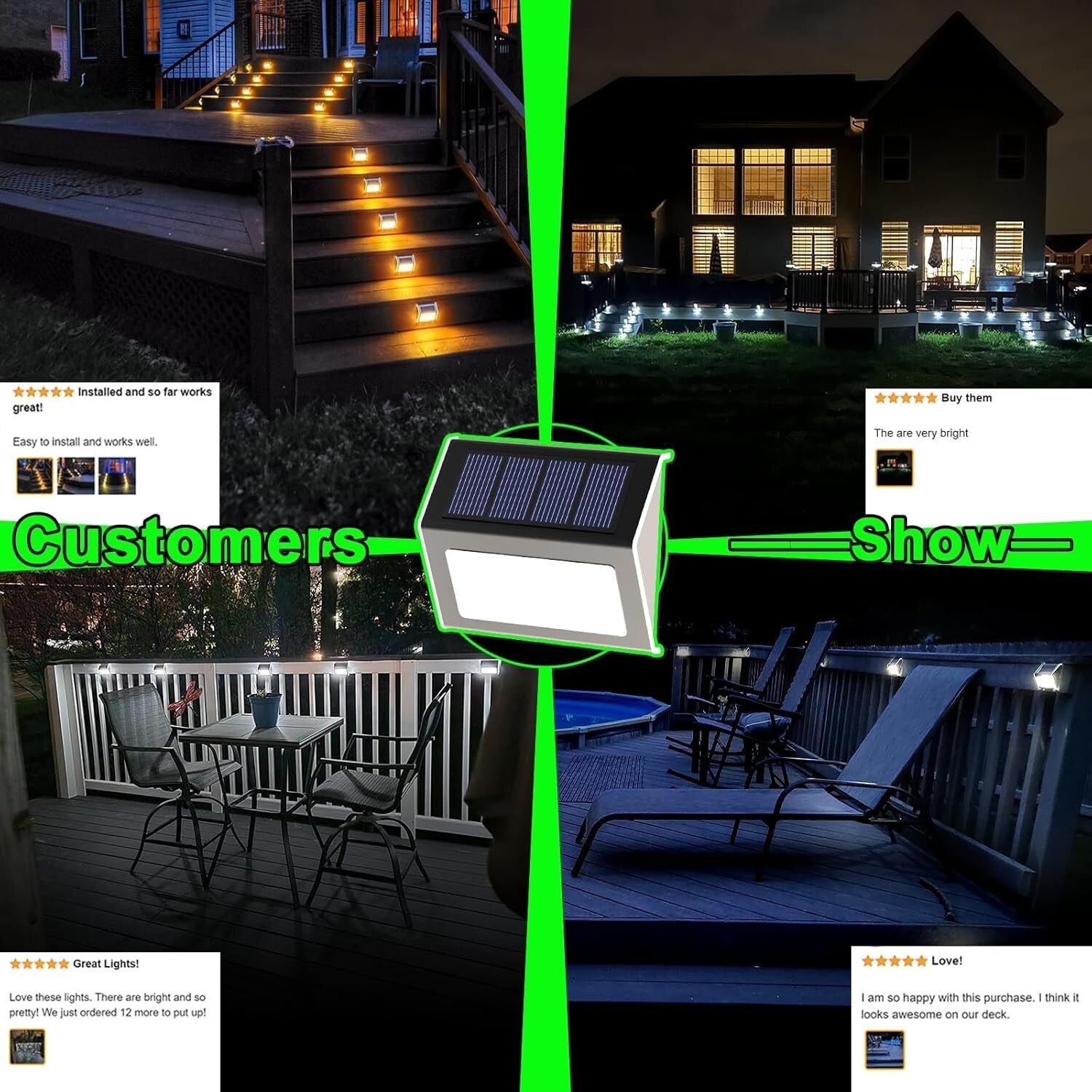 Efficient Solar Powered Deck Lights - 12 Pack Warm Light for Patios and Gardens