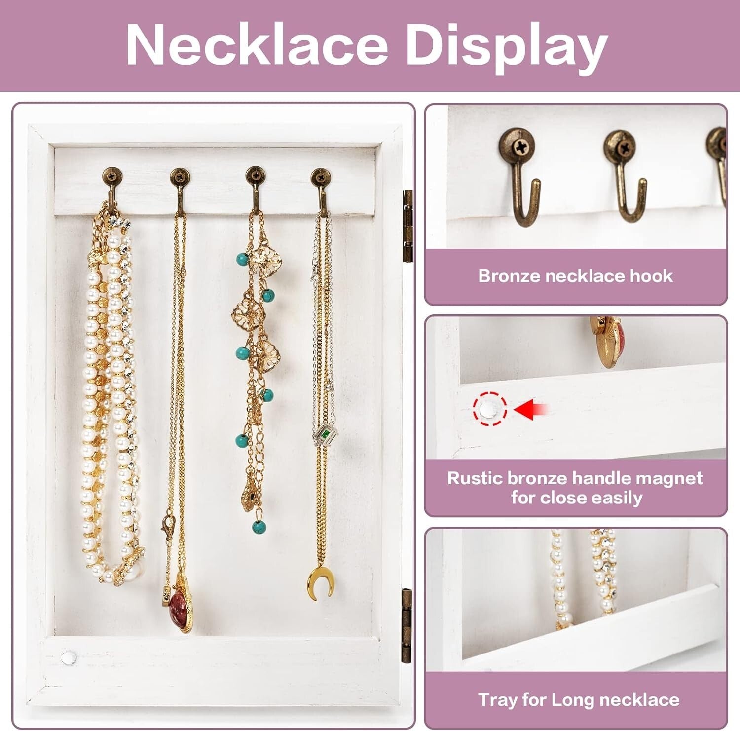 Sturdy White Jewelry Box with 6 Tiers, Mirror & Earring Display Side Doors