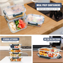 Load image into Gallery viewer, Rectangular Glass Meal Prep Containers Set - Leak Proof &amp; Dishwasher Safe
