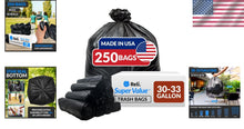 Load image into Gallery viewer, Extra Strong 33 Gallon Trash Bags - Black Plastic, 250 Heavy Duty Liners