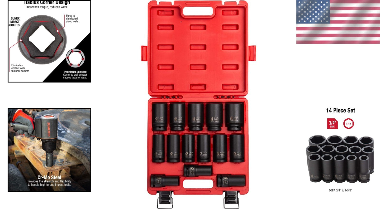14-Piece SAE Deep Impact Sockets, 3/4 Inch Drive - Lifetime Warranty Included