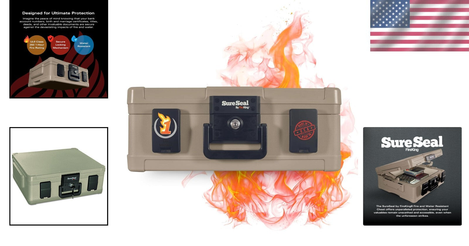 Impact-Rated SureSeal Fireproof Chest - 48 Hour Water Resistance, Key Lock