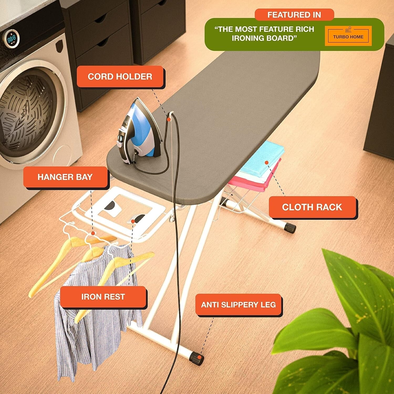 Premium Extra Wide Ironing Board 57" with Heat-Resistant Fabric & Cord Holder