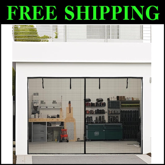 Retractable Magnetic Mesh Garage Door Screen 9x8 Ft - Hands-Free Ventilation