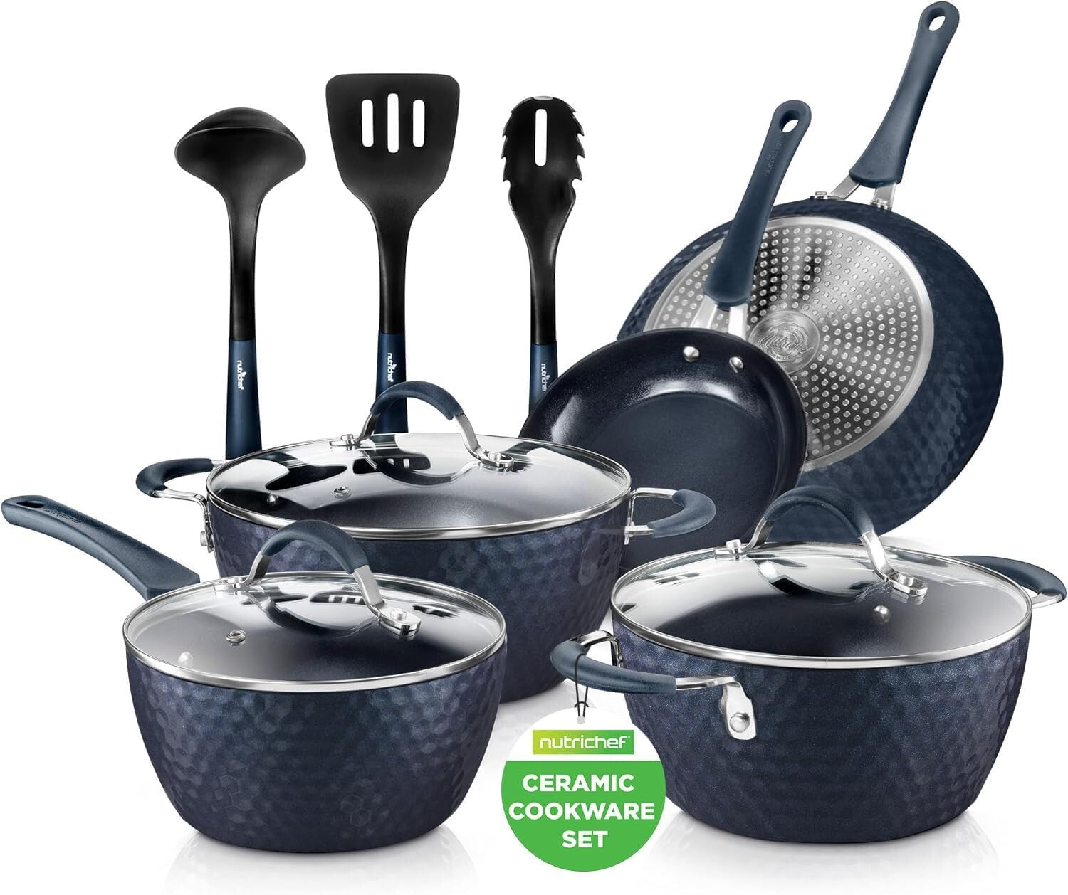 Durable 11-Piece Nonstick Cookware Set with Tempered Glass Lids and Utensils