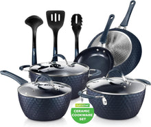 Load image into Gallery viewer, Durable 11-Piece Nonstick Cookware Set with Tempered Glass Lids and Utensils