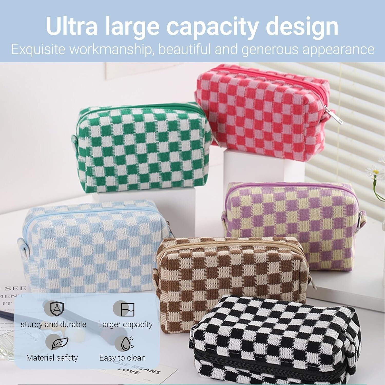 Fashionable Checkered Cosmetic Bags - Multi-Color Large Capacity Travel Set