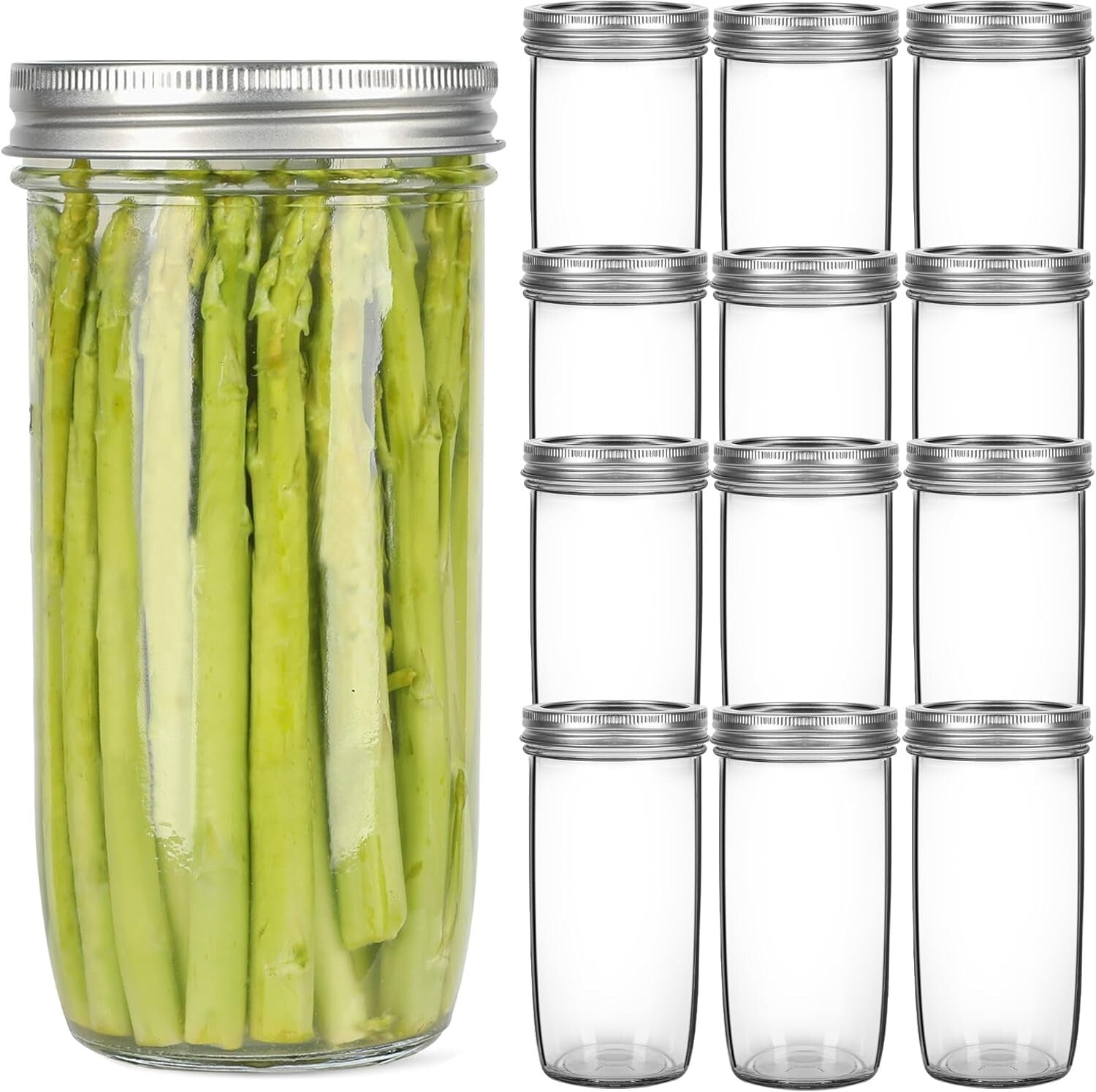 Durable Lead-Free 24oz Glass Jars - 12 Pack with Airtight Lids for Food Storage