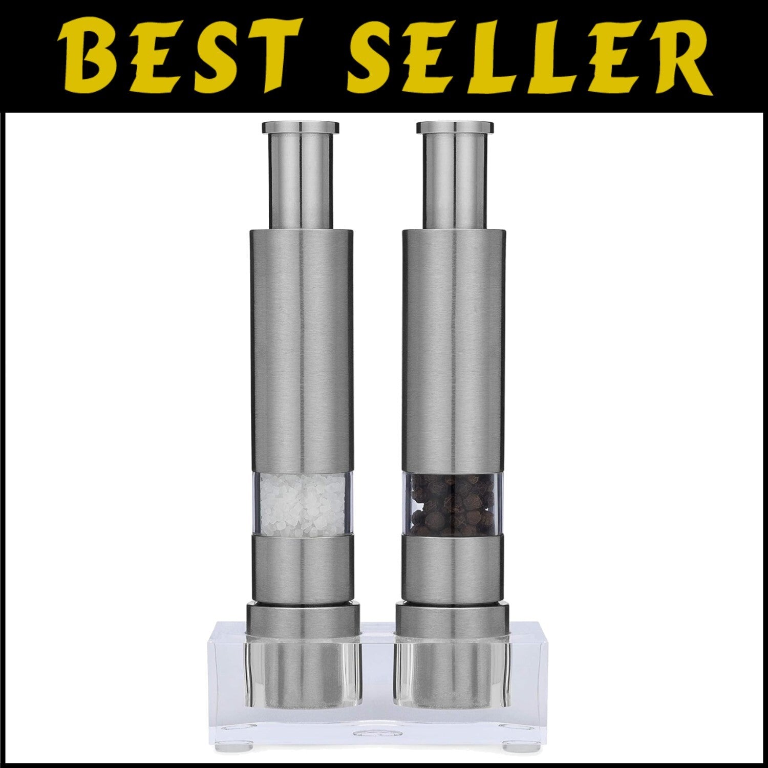 Sleek Manual Salt and Pepper Mills with Refillable Acrylic Body - Trendy Design