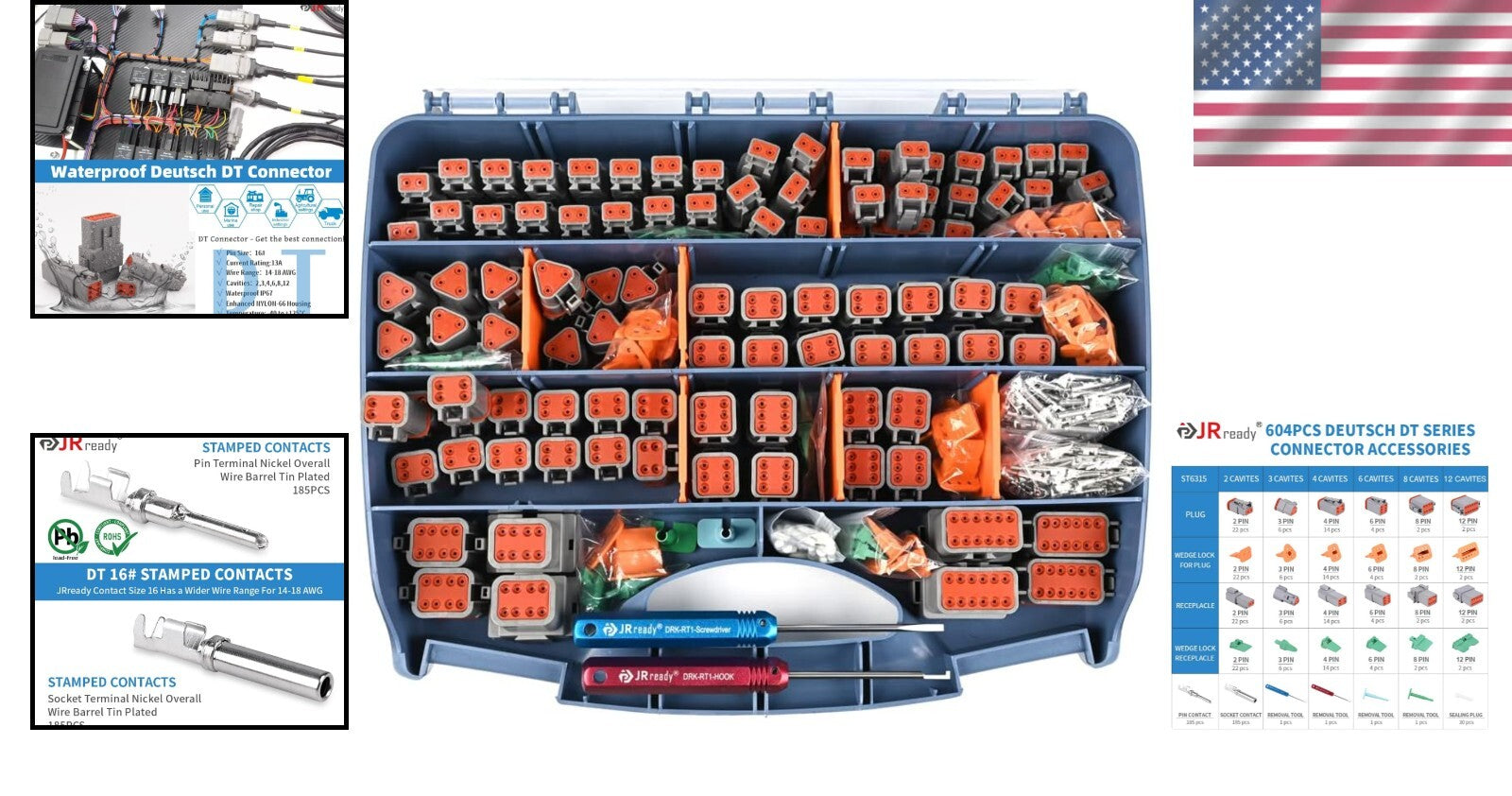 604PCS DT Deutsch Connector Kit - Versatile 2 to 12 Pin, AWG 14-18