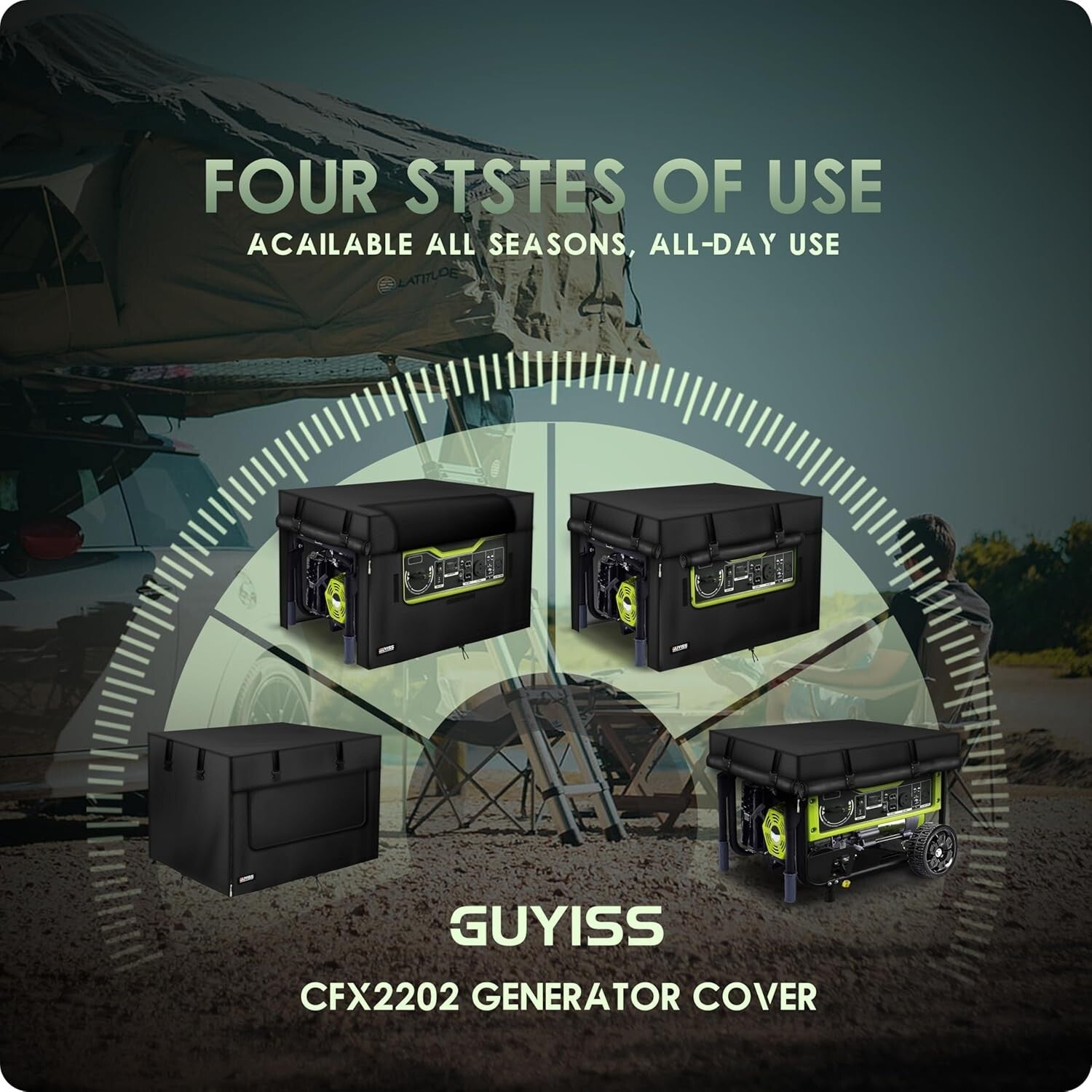 600D Windproof Generator Cover with Elastic Cord, Large Capacity Storage Pocket