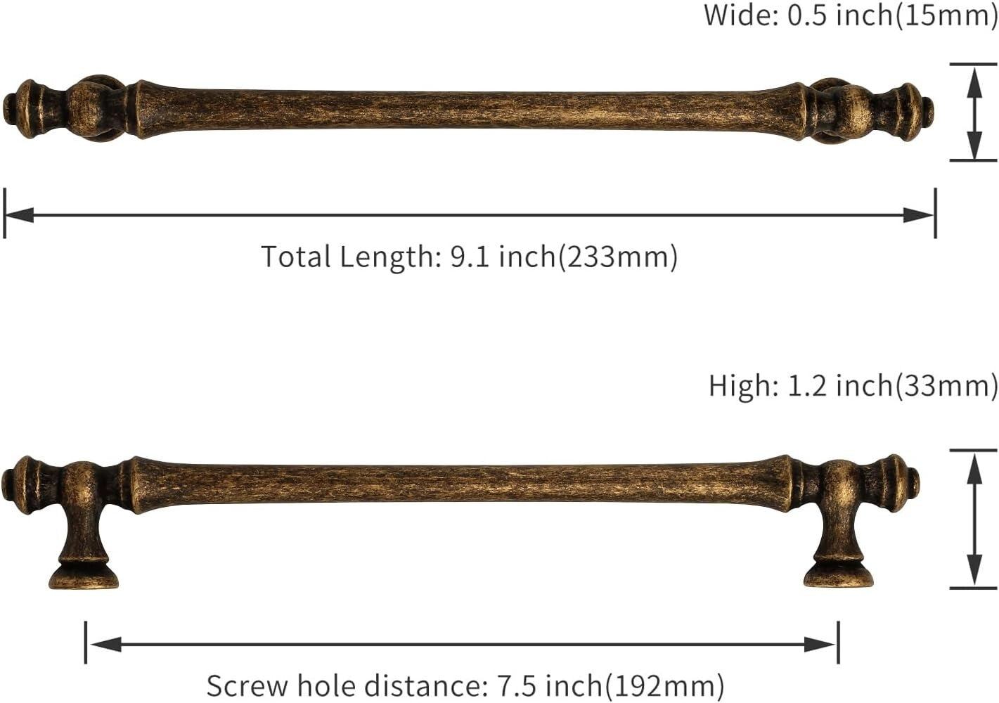 Durable 7.5" Antique Brass Drawer Handles - 10 Pack for Stylish Kitchen Upgrades