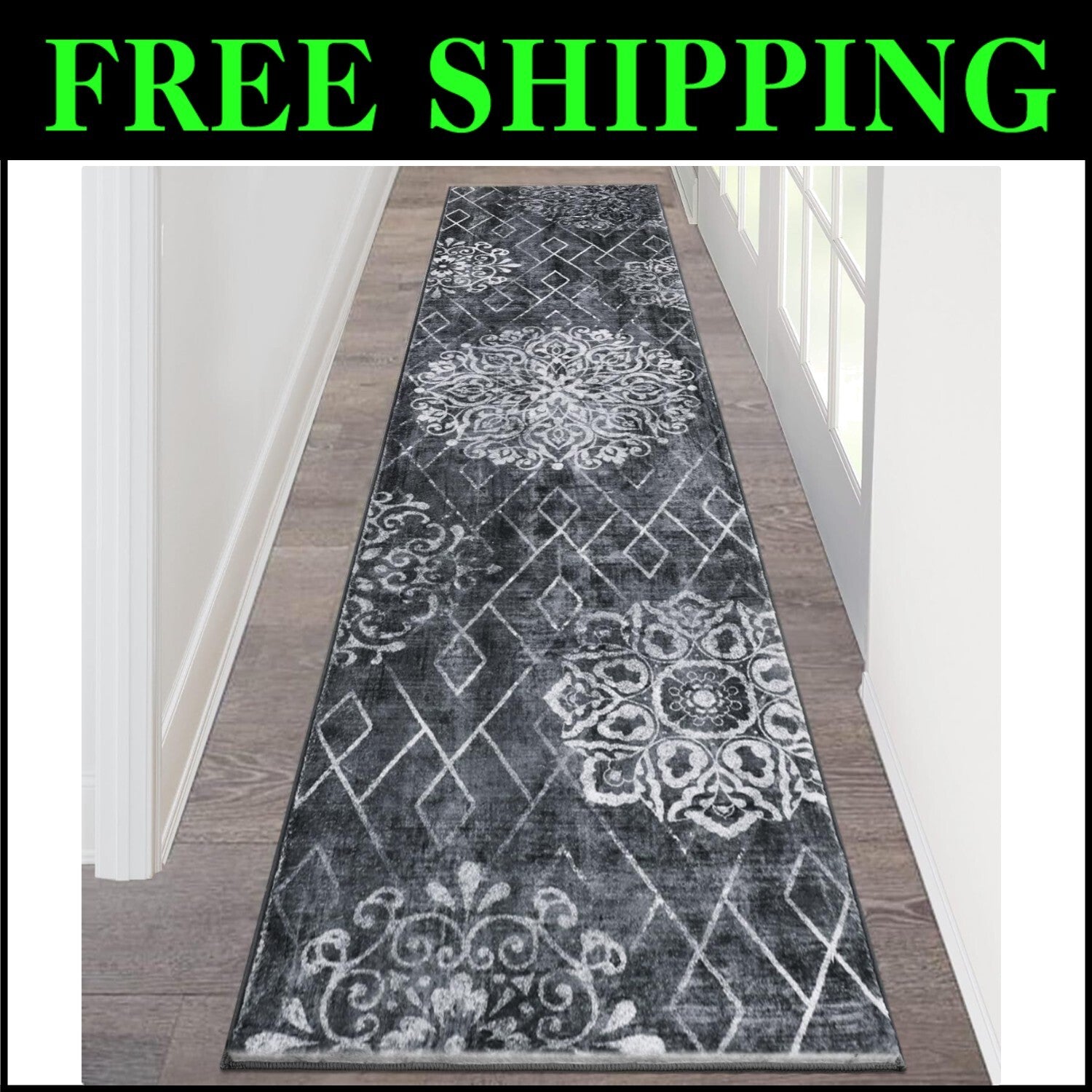 Soft & Plush 2'x8' Washable Runner Rug - Floral Design for Hallways & Entryways