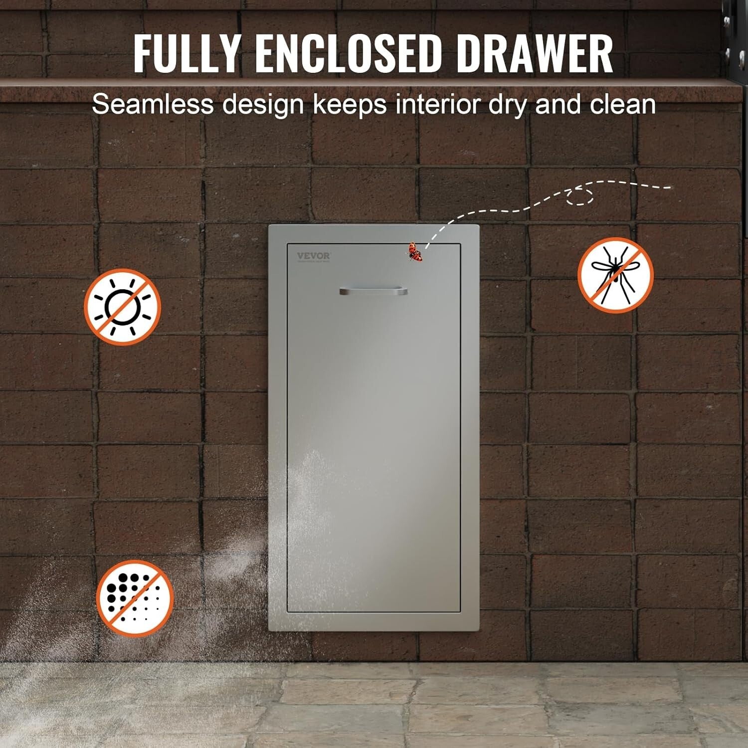 13.4"W Outdoor Kitchen Trash Bin - Durable Stainless Steel with Silent Rails