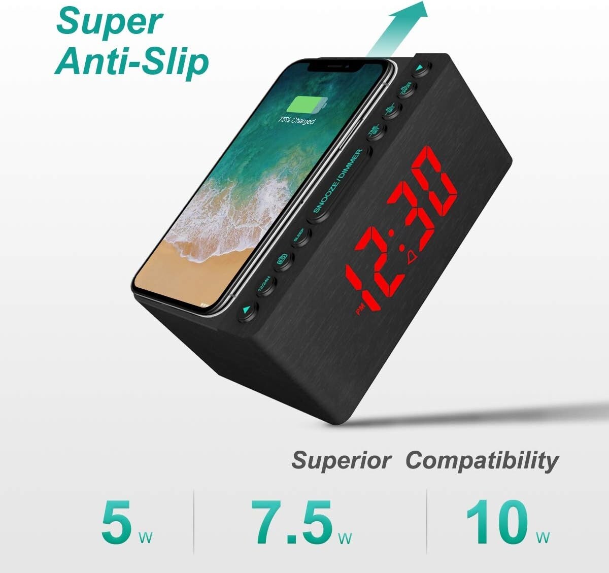 Chic Wooden Alarm Clock & Wireless Charging Dock with Adjustable Brightness