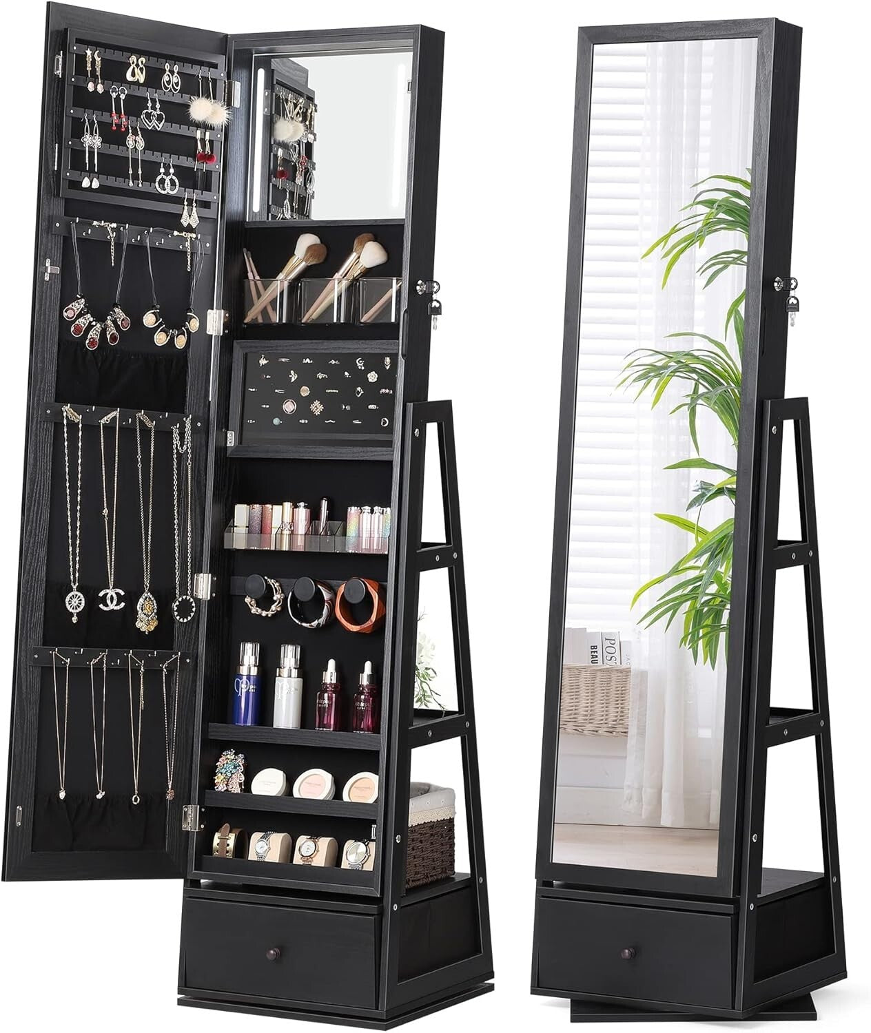 360° Swivel Jewelry Cabinet with Touch Screen Mirror - Elegant Storage Solution
