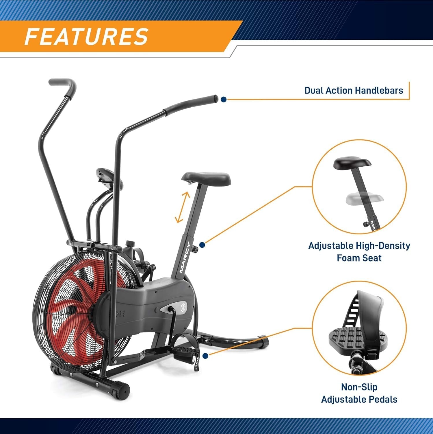 Dual Action Air Resistance Exercise Bike with Ergonomic Adjustable Seat Design